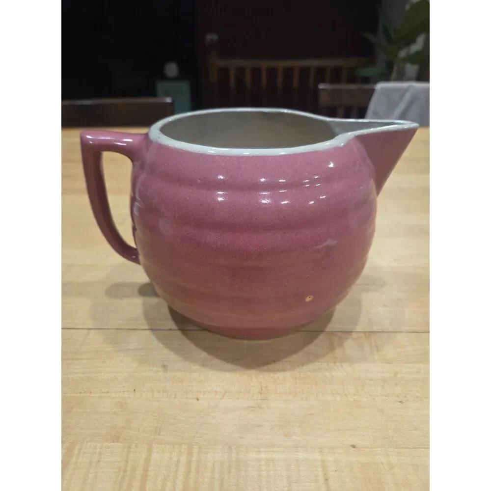 Vintage Watt Pottery Rosie Pink Ribbed Beehive Grooves Ice Lip Pitcher